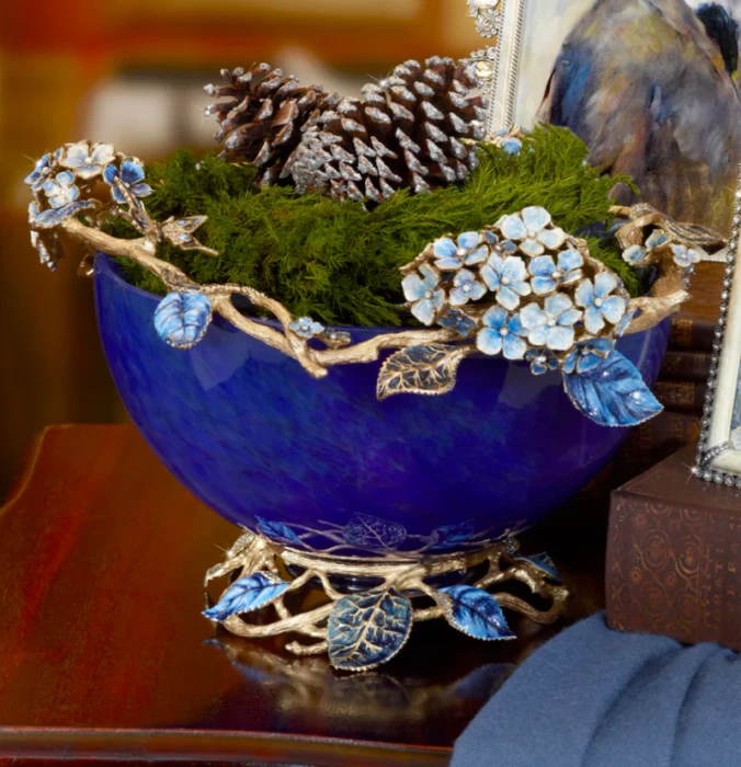 Jay Strongwater Sophie Hydrangea Blue Glass Bowl