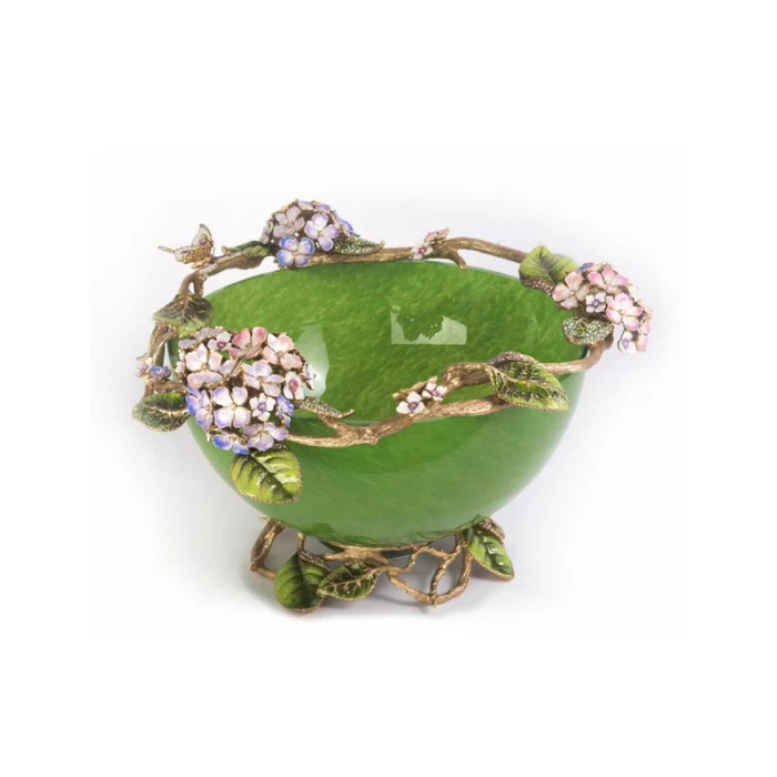 Jay Strongwater Sophie Hydrangea Green Glass Bowl