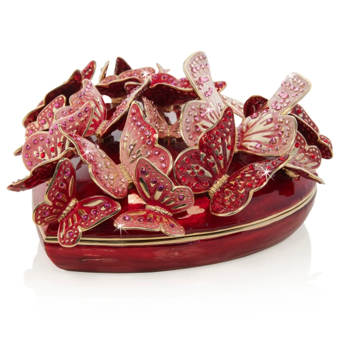 Jay Strongwater Amelia Heart and Butterfly Box in Red