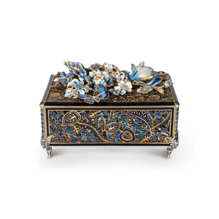 Jay Strongwater Genevieve Grand Floral Chest - Indigo