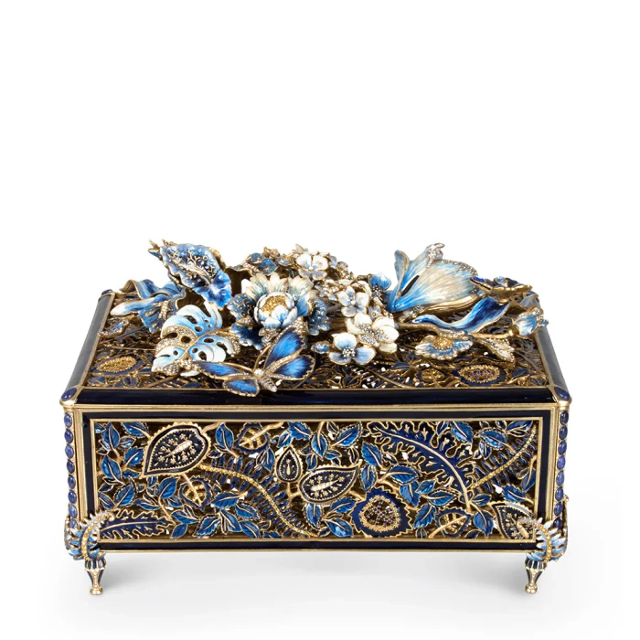 Jay Strongwater Genevieve Grand Floral Chest - Indigo