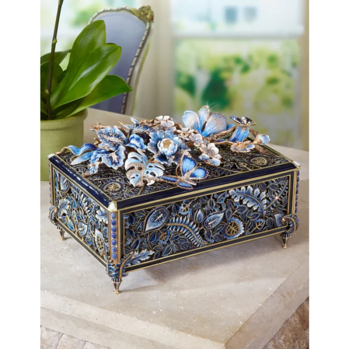 Jay Strongwater Genevieve Grand Floral Chest - Indigo