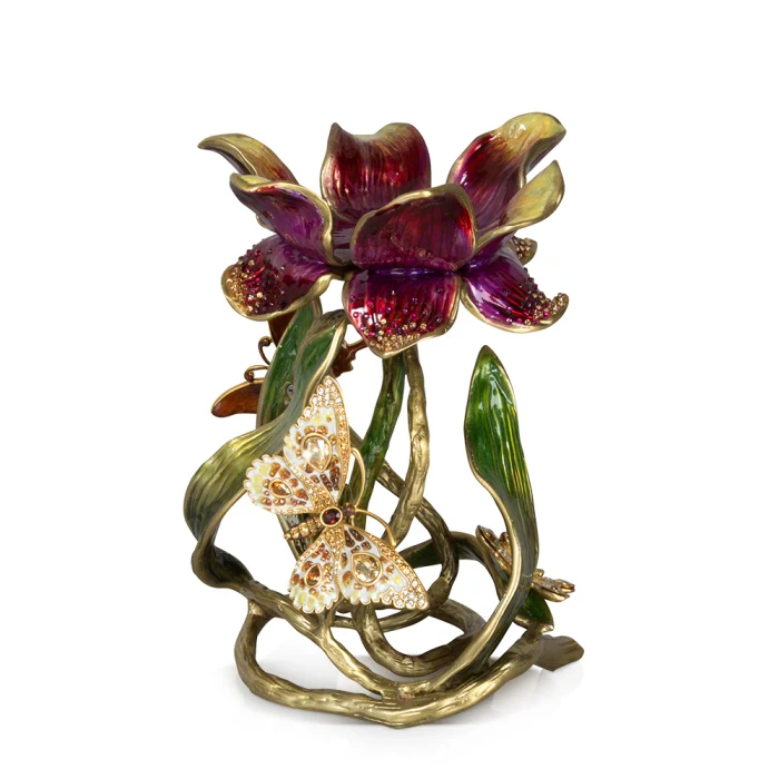 Jay Strongwater Meredith Floral 9" Pillar Candle Holder - Brocade