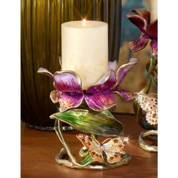 Jay Strongwater Aimee Floral 7" Pillar Candle Holder - Brocade
