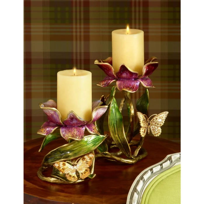 Jay Strongwater Aimee Floral 7" Pillar Candle Holder - Brocade