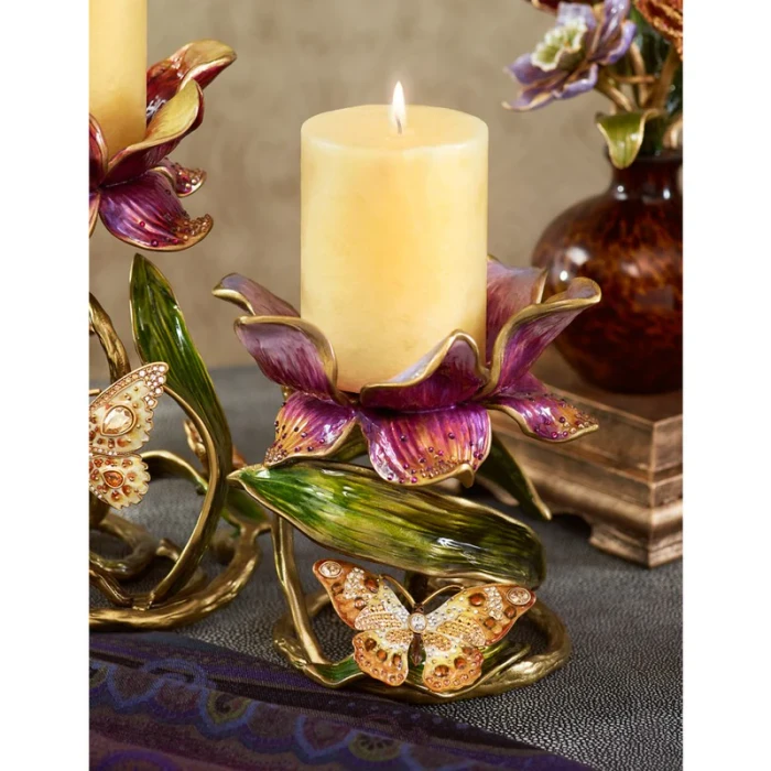 Jay Strongwater Aimee Floral 7" Pillar Candle Holder - Brocade