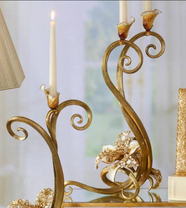 Jay Strongwater Mirabelle Orchid Single Candlestick - Golden