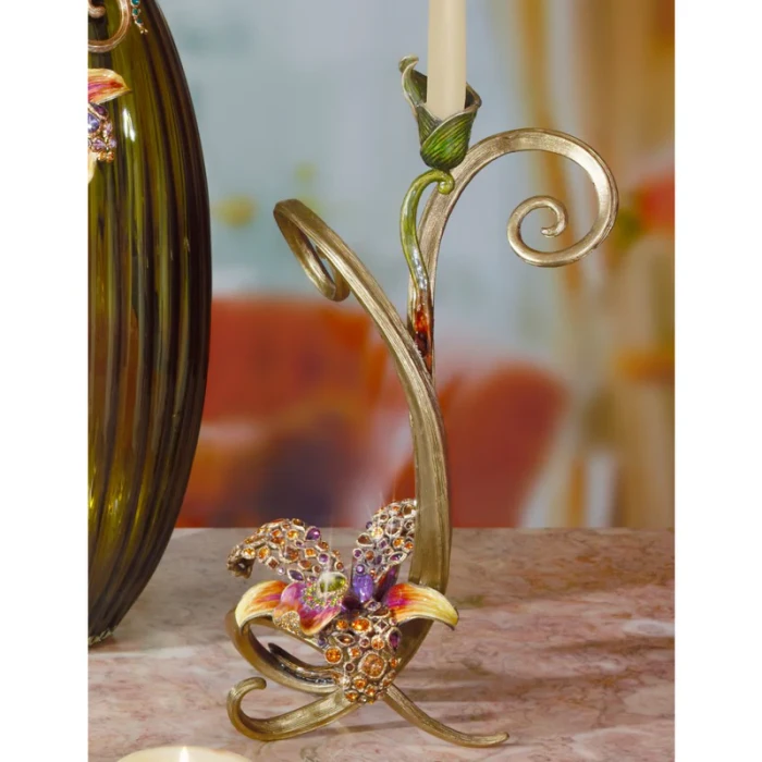 Jay Strongwater Mirabelle Orchid Single Candlestick - Flora
