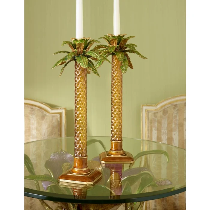 Jay Strongwater Kiana Palm Leaf Jeweled Glass Candlestick