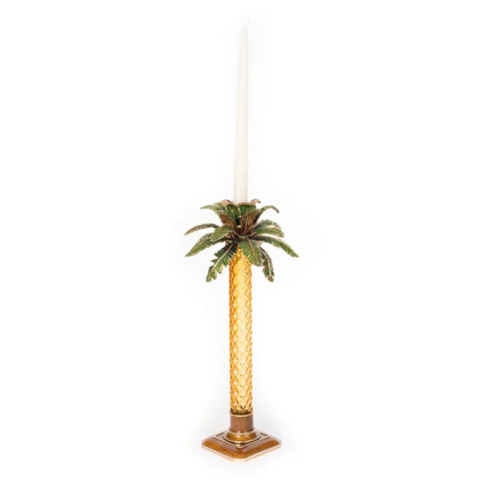 Jay Strongwater Kiana Palm Leaf Jeweled Glass Candlestick