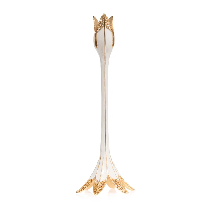 Jay Strongwater Ambrosius Tulip Tall White Candlestick Holder