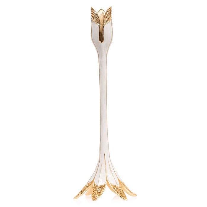 Jay Strongwater Ambrosius Tulip Tall White Candlestick Holder