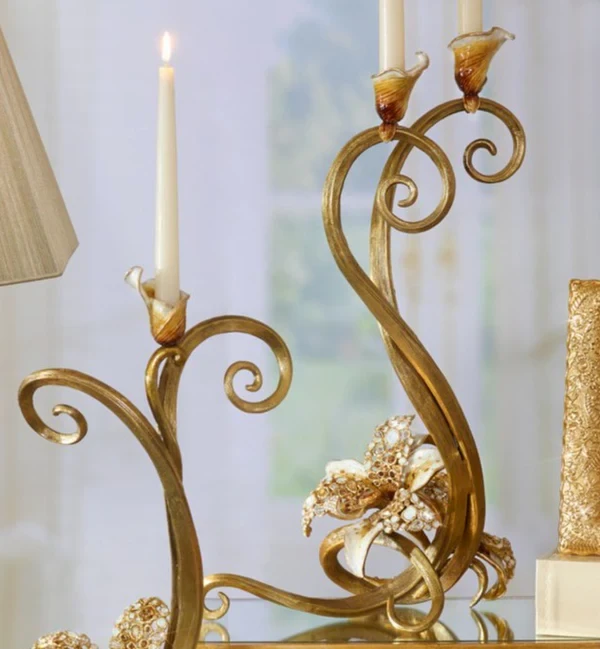 Jay Strongwater Roselyn Orchid Double Candlestick - Golden