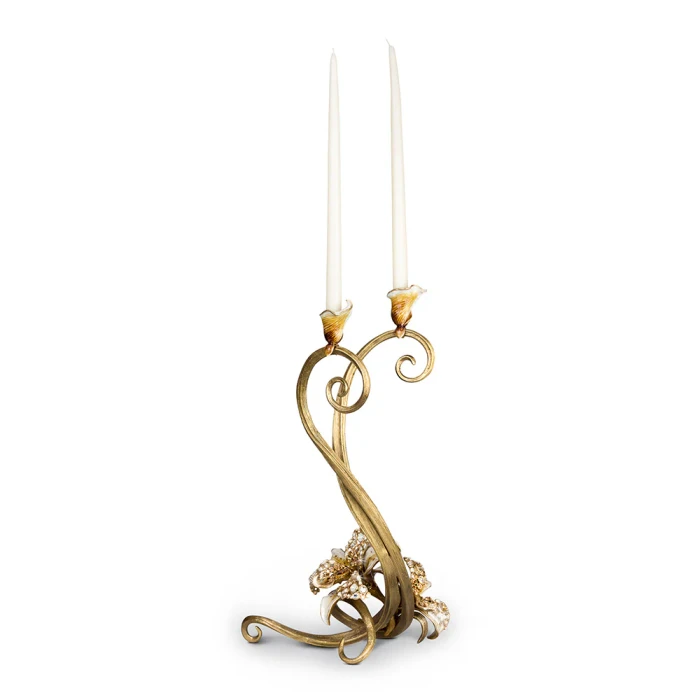 Jay Strongwater Roselyn Orchid Double Candlestick - Golden