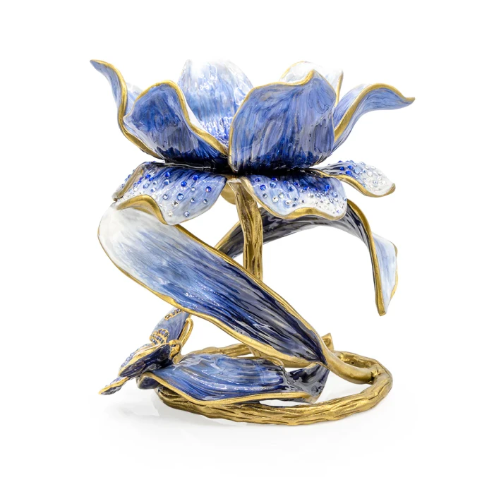 Jay Strongwater Aimee Floral 7" Pillar Candle Holder - Delft Garden