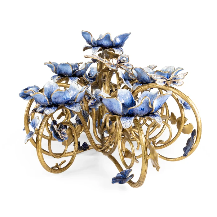 Jay Strongwater Claudine Floral and Butterfly Candelabra - Delft Garden