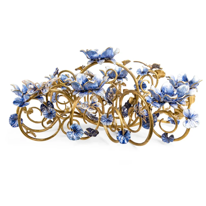Jay Strongwater Claudine Floral and Butterfly Candelabra - Delft Garden