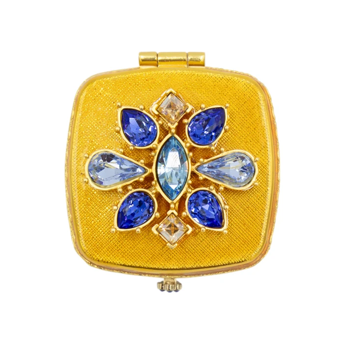 Jay Strongwater Luella 2" Square Jeweled Compact Delft Garden