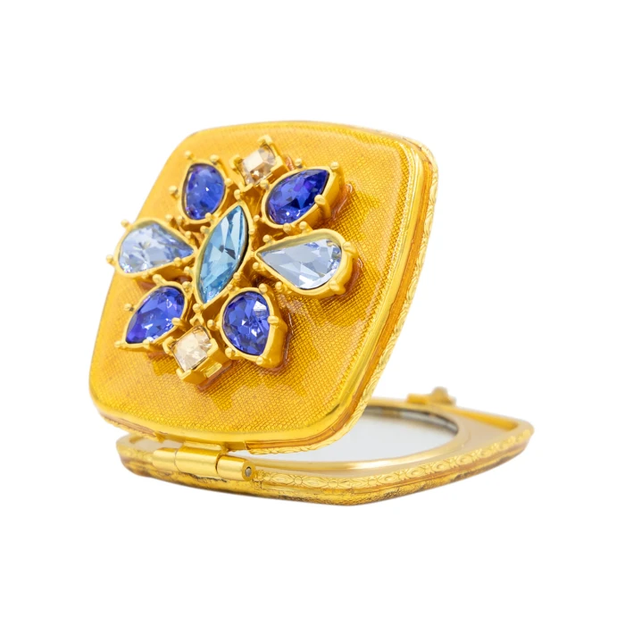 Jay Strongwater Luella 2" Square Jeweled Compact Delft Garden