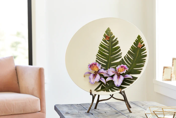 Jay Strongwater Catalina Orchid & Banana Leaf Platter with Stand