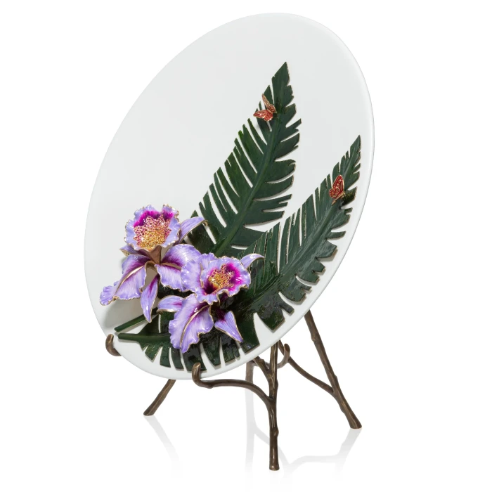 Jay Strongwater Catalina Orchid & Banana Leaf Platter with Stand