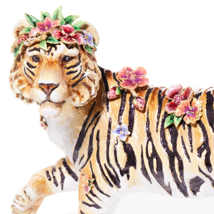 Jay Strongwater Tiger with Flower Crown Figurine