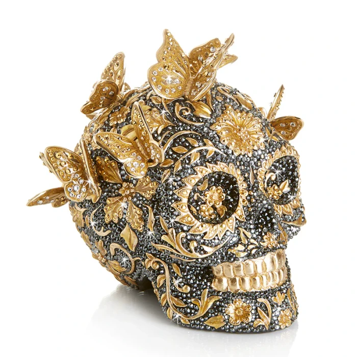 Jay Strongwater Frida Pave Skull with Butterflies Figurine