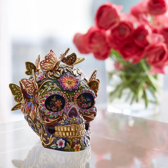 Jay Strongwater Frida Skull with Butterflies Figurine