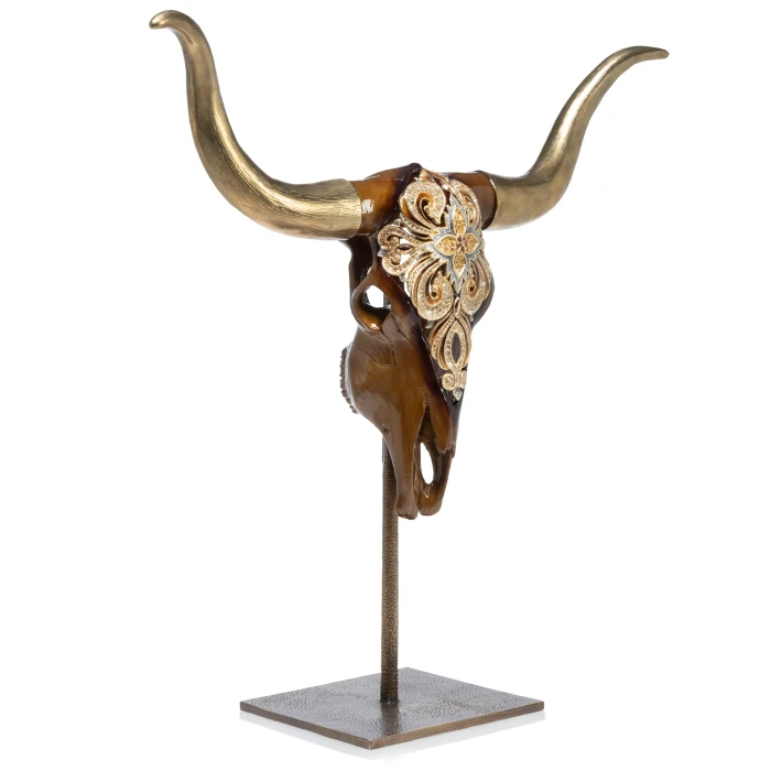 Jay Strongwater Keeffe Cow Skull Objet with Stand