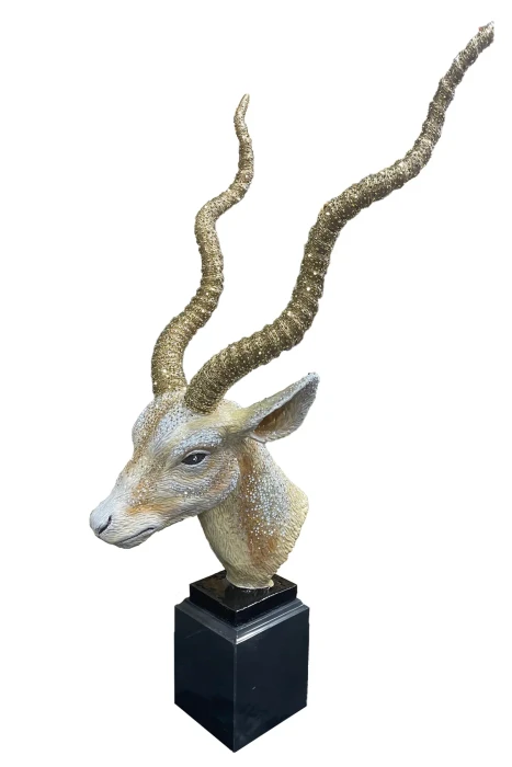 Jay Strongwater White and Gold Antelope Objet with Black Marble Base