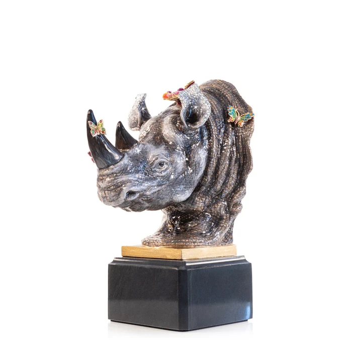 Jay Strongwater Rufus Rhino Bust with Butterflies Objet