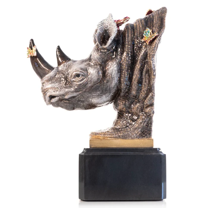 Jay Strongwater Rufus Rhino Bust with Butterflies Objet