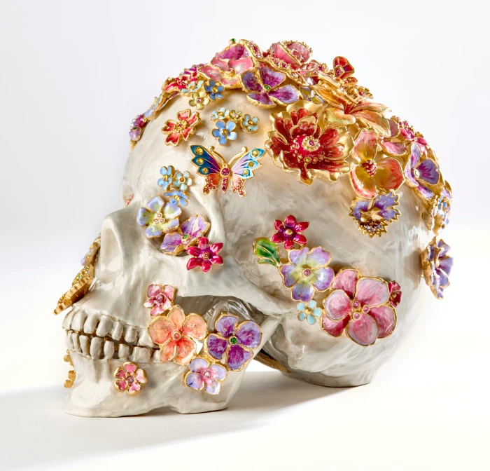 Jay Strongwater Oliver Skull & Flowers Figurine