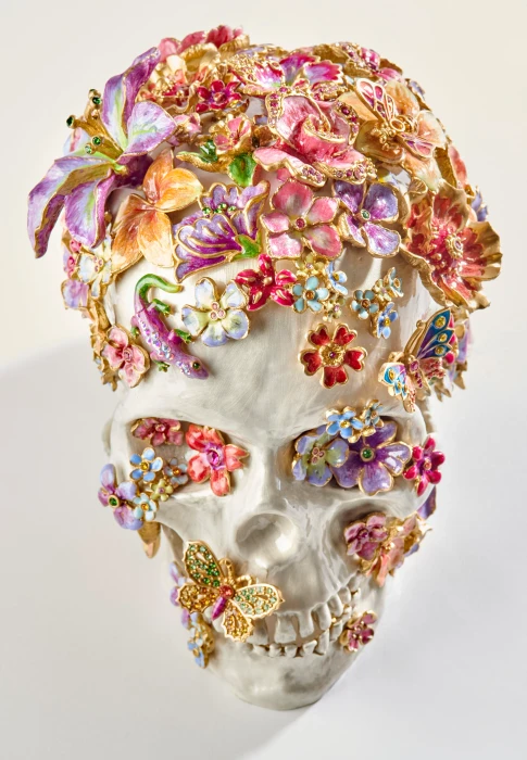 Jay Strongwater Oliver Skull & Flowers Figurine