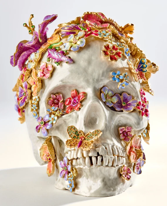Jay Strongwater Oliver Skull & Flowers Figurine