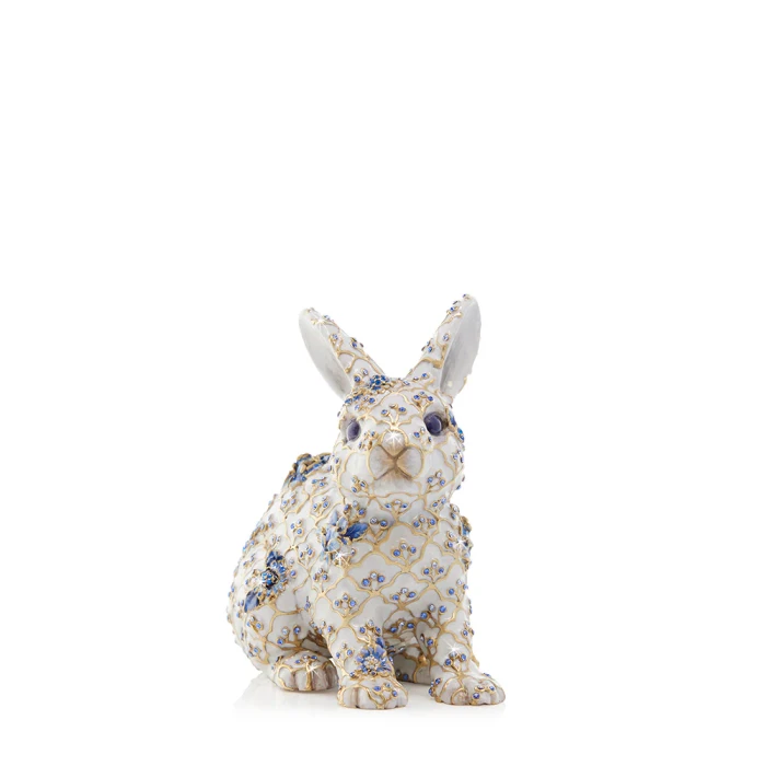 Jay Strongwater Jing Floral Rabbit Figurine in Blue