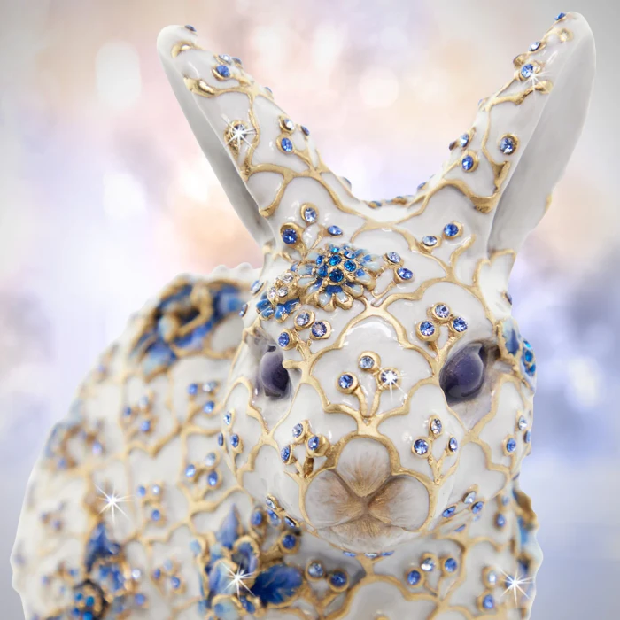 Jay Strongwater Jing Floral Rabbit Figurine in Blue