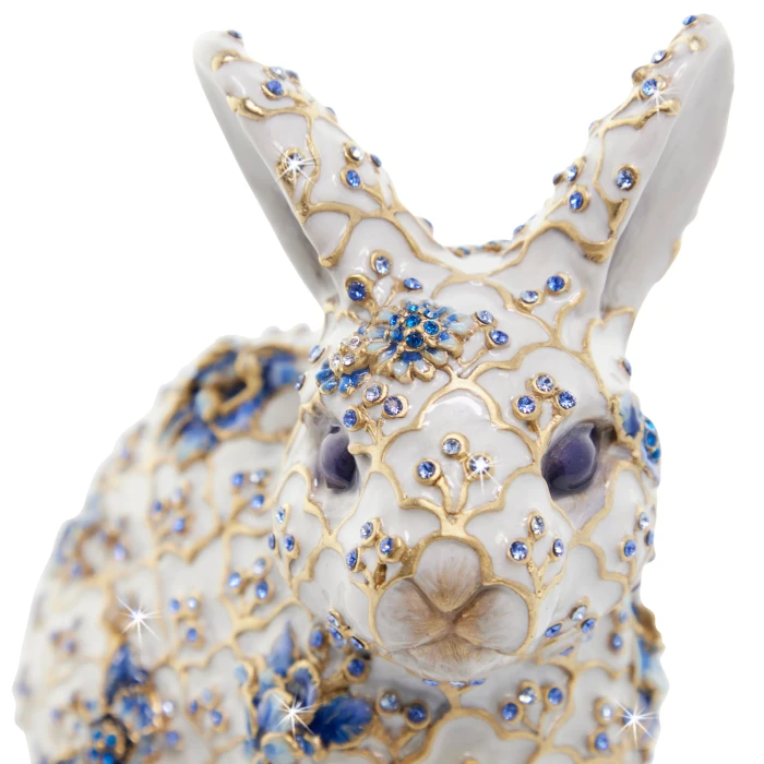 Jay Strongwater Jing Floral Rabbit Figurine in Blue