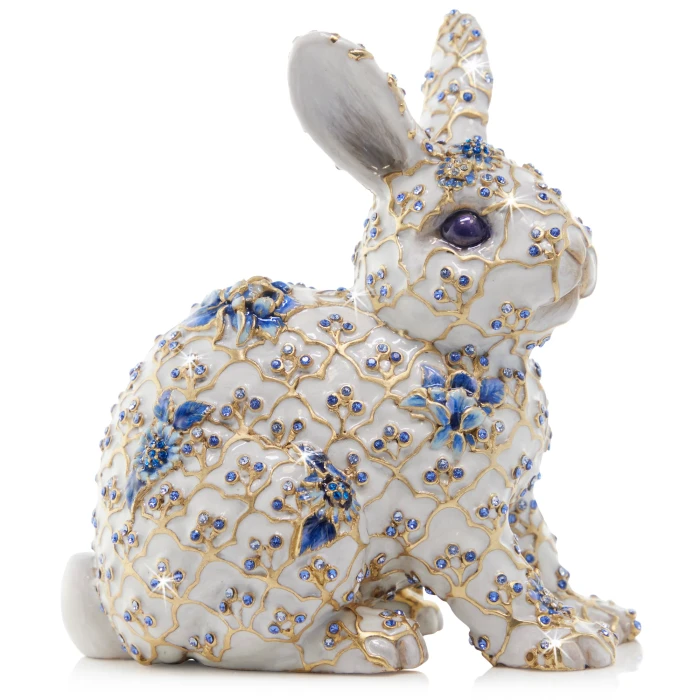 Jay Strongwater Jing Floral Rabbit Figurine in Blue