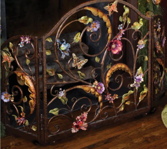 Jay Strongwater Vincente Fireplace Screen - Flora & Fauna