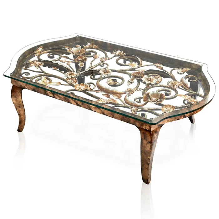 Jay Strongwater Everett Floral & Scroll Coffee Table - Golden