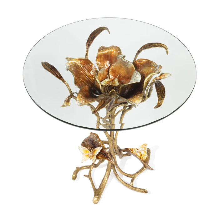 Jay Strongwater Marjorie Magnolia Table - Gold & White