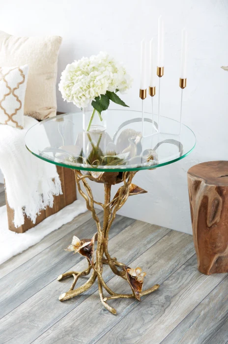 Jay Strongwater Marjorie Magnolia Table - Gold & White