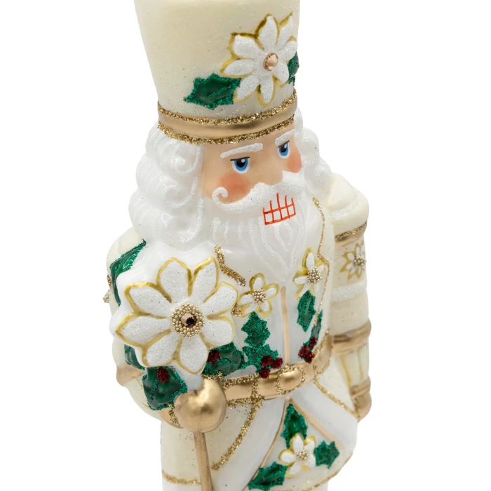 Jay Strongwater White and Gold Poinsettia Nutcracker Ornament