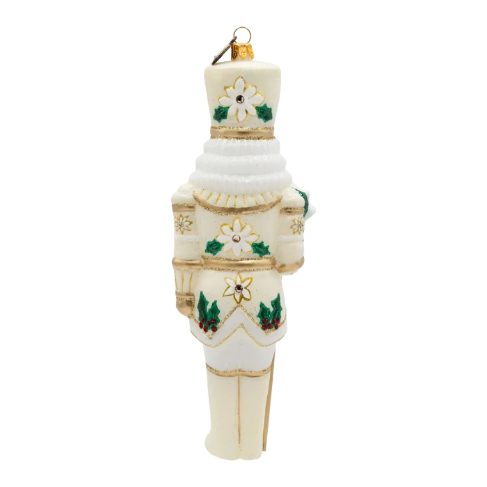 Jay Strongwater White and Gold Poinsettia Nutcracker Ornament