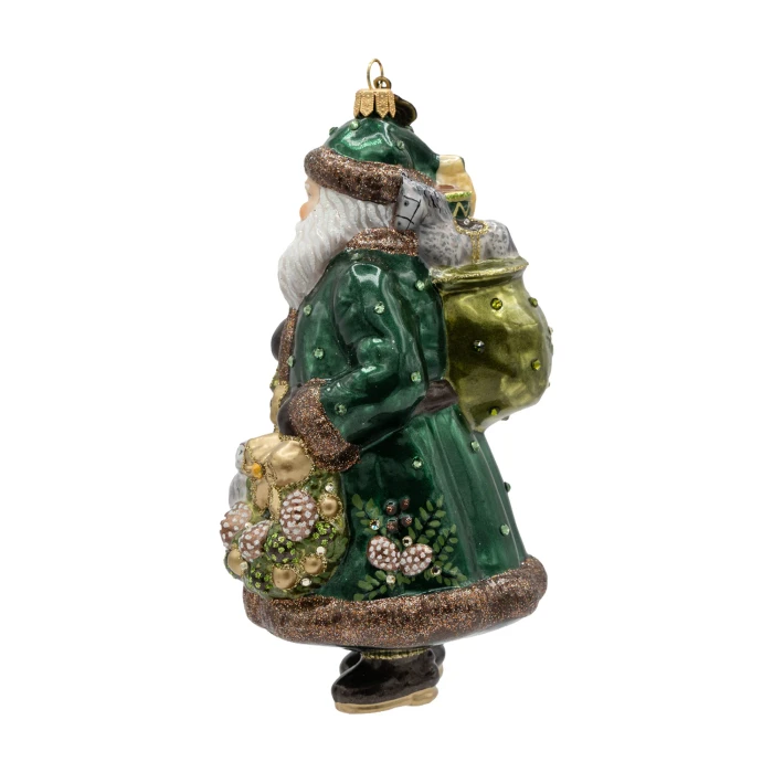 Jay Strongwater Emerald Woodland Santa Ornament