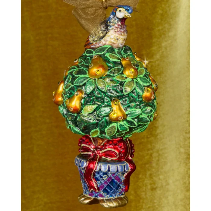 Jay Strongwater Partridge In A Pear Tree Glass Ornament