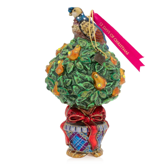 Jay Strongwater Partridge In A Pear Tree Glass Ornament