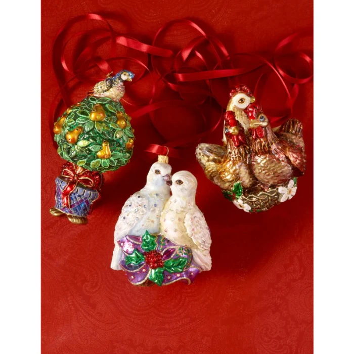 Jay Strongwater Partridge In A Pear Tree Glass Ornament