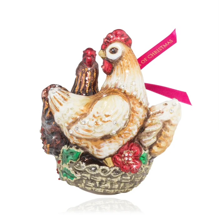 Jay Strongwater Three French Hens Glass Ornament